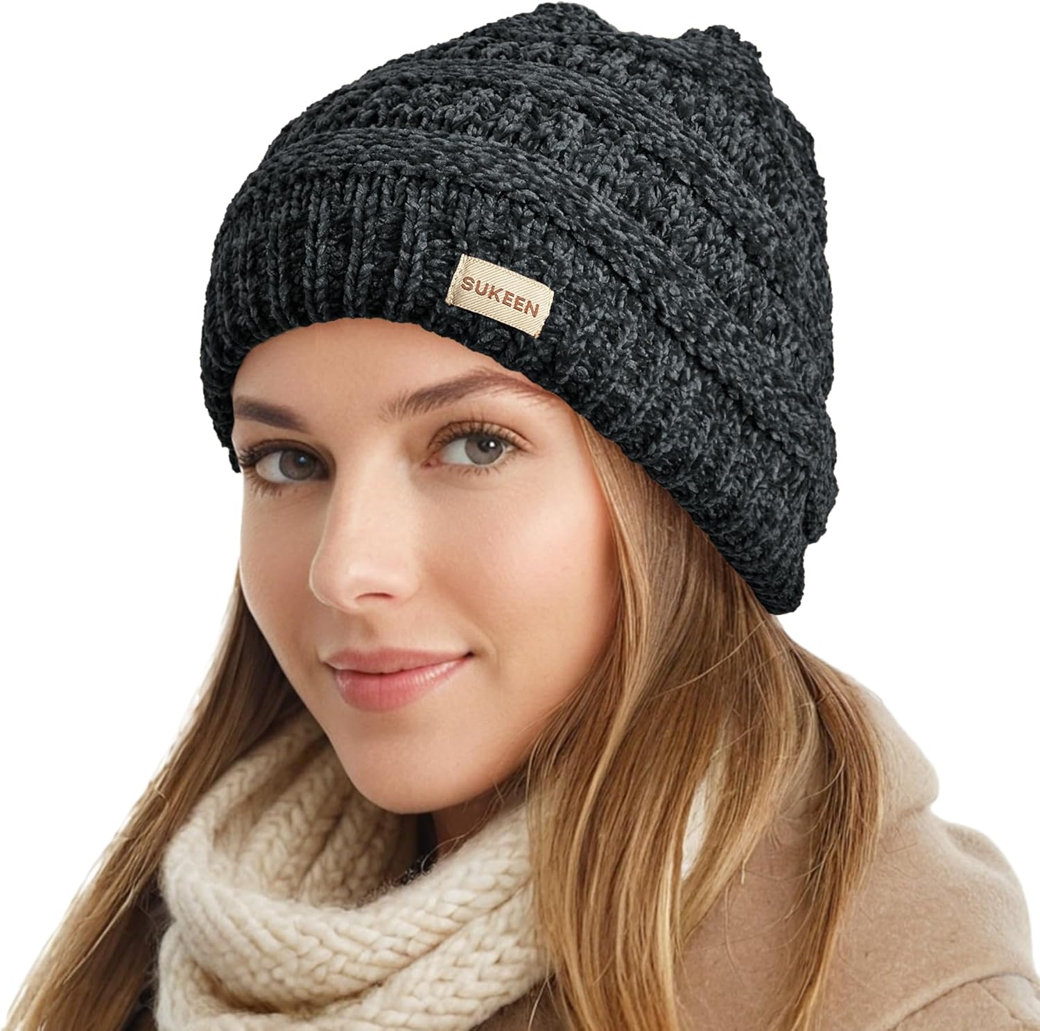 Sukeen Knit Beanie Hat for Women Thick Fleece Lined Winter Hat Warm Skull Cap Fashionable Knit Hat for Outdoor