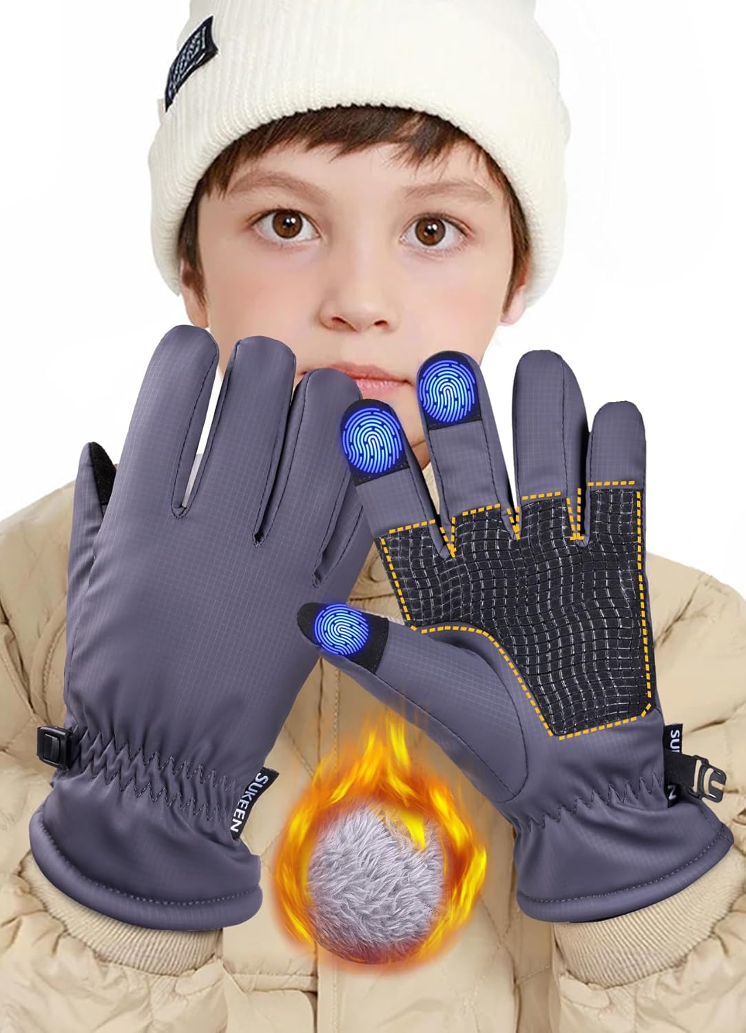 Kids -5℉ Windproof Ski Gloves Anti-Slip Glove with Thick Plush KG003