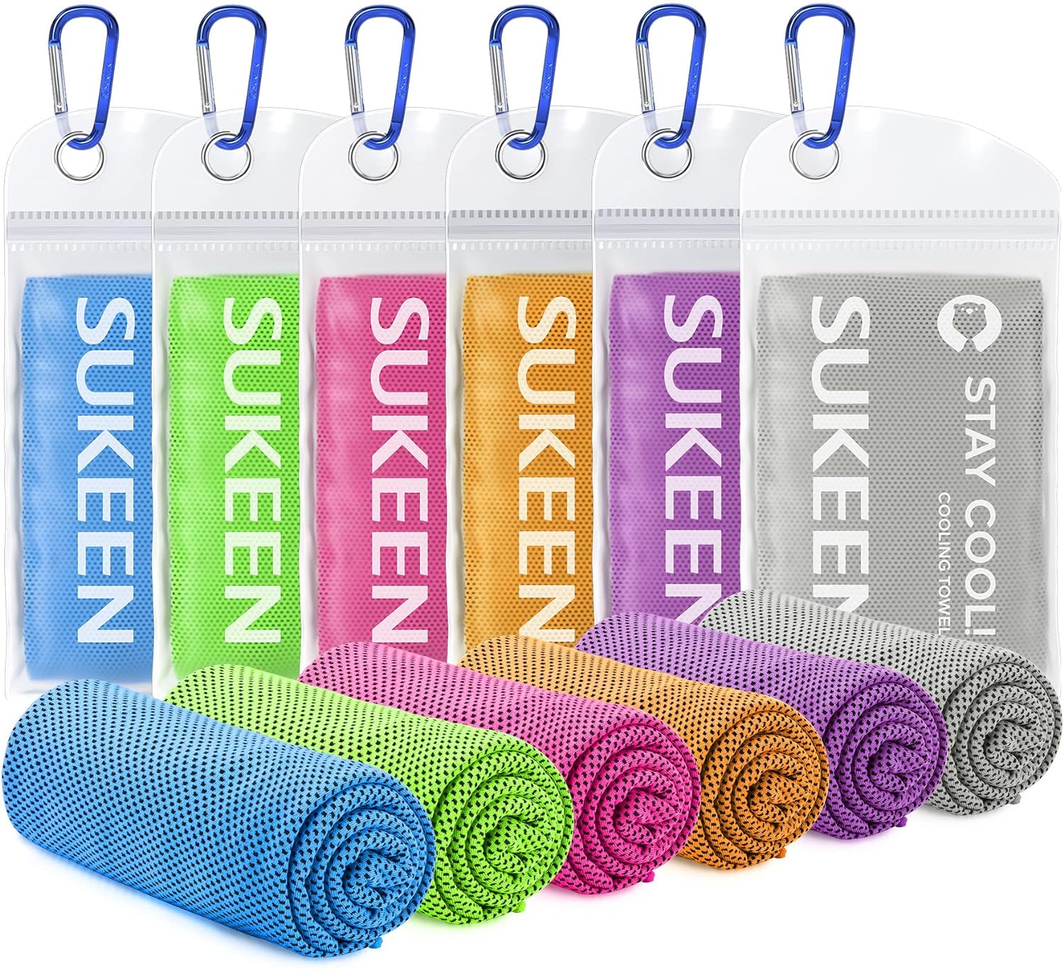 [6 Pack] Sukeen Cooling Towel (40"x12") Bulk Ice Towel,Soft Breathable Chilly Towel,Microfiber Towel (Multicolor-4)